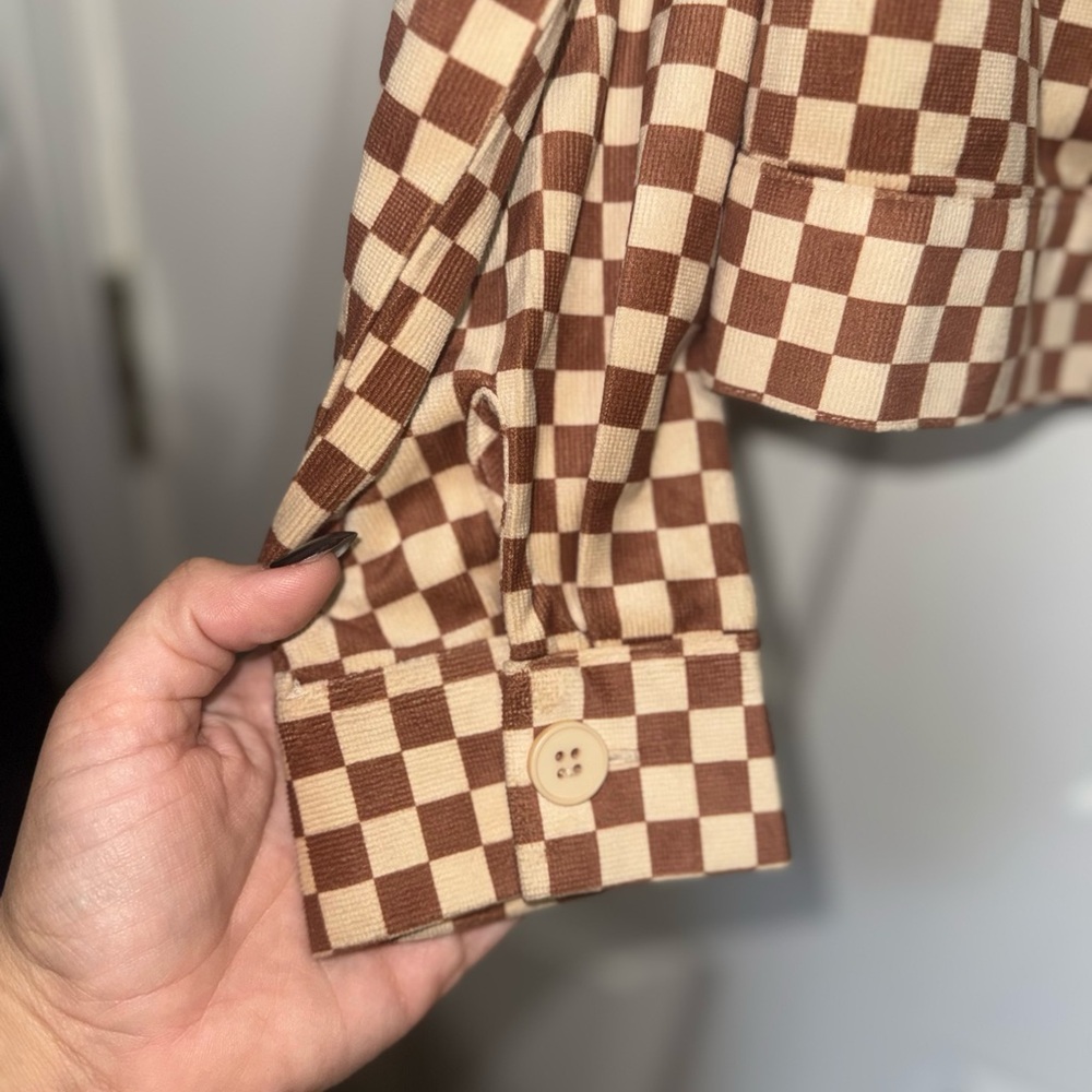 Brown Checkered Bomber Jacket by Cider - Picture 6 of 7